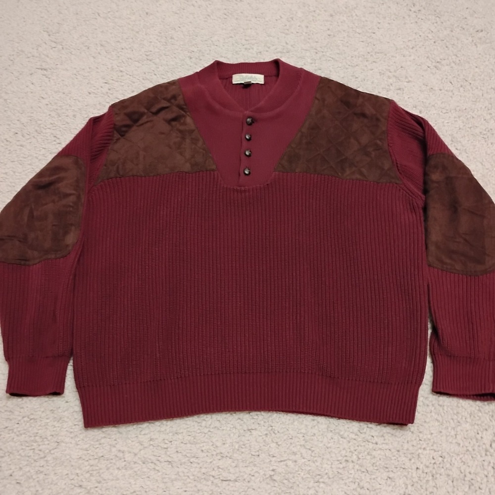Cabela's Sweater Mens XL Red Shoulder Shooting Elbow Patches Heavy Knit Hunting